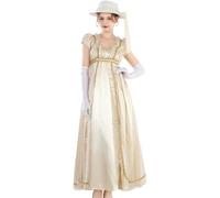 CR ROLECOS Regency Women's Empire Waist 1800s Jane Austen Vintage Victorian Dress Tea Party Prom Dress with Gloves, Gold-1224, S