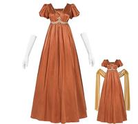CR ROLECOS Regency Women's Jane Austen Victorian Empire Dress High Waist Vintage with Scarf Renaissance Costume for Parties Gala, brown, XL