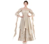 CR ROLECOS Renaissance Costume Women Medieval Chemise Dress Pirate Peasant Top Irish Under Dress Beige XXL/3XL
