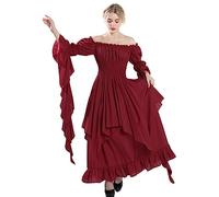 CR ROLECOS Renaissance Costume Women Medieval Dress Victorian Gothic Witch Dress Halloween Red XXL/3XL