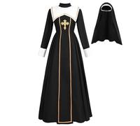 CR ROLECOS The Nun Costume Plus Size Scary Nun Outfit Priest Halloween Costume Black, Black-white, Large