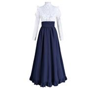 CR ROLECOS Victorian Dress Edwardian Renaissance Costume Women Medieval Vintage, Navy, Large