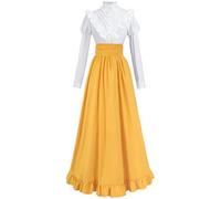CR ROLECOS Victorian Dress Edwardian Renaissance Costume Women Medieval Vintage, Yellow, XX-Large
