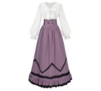 CR ROLECOS Victorian Dress for Women Purple Renaissance Costume Medieval Outfit Maxi Skirts Blouse 2 pcs Set M