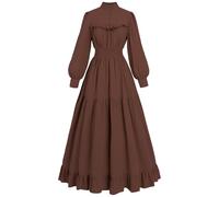 CR ROLECOS Victorian Dress - Long Sleeve Edwardian Medieval Renaissance Costume in Brown