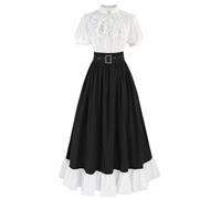 CR ROLECOS Victorian Dress Women 1800s Edwardian Costume 2-Piece Ball Gowns | Ruffled stand collar,short-sleeve blouse,flowy ruffled skirt,soft fabric for ren-faires,costume galas,vintage-themed events