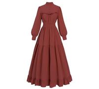 CR ROLECOS Victorian Dress - Women's Long Sleeve Edwardian Medieval Renaissance Costume - Wine Red