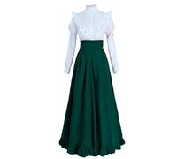 CR ROLECOS Victorian Dress Women's Medieval Clothing Blouse Skirt Ball Dresses 2-Piece Renaissance Costume 1800s Classic Edwardian Dress Evening Dress, Green, S
