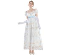 CR ROLECOS Victorian Dress Women's Regency Dress for Women Bridgerton Puffy Ball Gown with Gloves, Blue-1104d, S