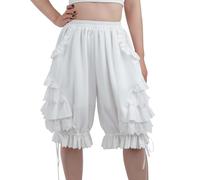 CR ROLECOS White Ruffle Bloomer for Women Lolita Maid Ruffle Shorts White Pumpkin Pants Victorian Bloomers S
