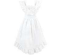 CR ROLECOS White Vintage Apron Women Ruffle Colonial Pinafore Pocket L