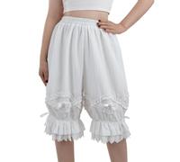 CR ROLECOS Women Bloomer White Victorian Steampunk Bloomers for Women Ruffled Lace Pumpkin Short Pantaloons Underdress L