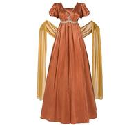 CR ROLECOS Women Regency Dresses Empire Waist Victorian Gown Orange Red S