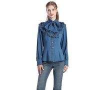 CR ROLECOS Women Victorian Blouse Stand-Up Collar Steampunk Tops Red XXL