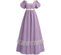 CR ROLECOS Womens Regency Dress Empire Waist Regency Costume Victorian Long Dresses Tea Gown, Purple, L