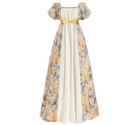 CR ROLECOS Women's Regency Dress Regency Empire Waist Costume Victorian Luxurious Satin Dresses, Yellow, 3XL