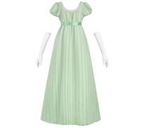 CR ROLECOS Women's Regency Dress Victorian Jane Austen Long Vintage Dress Victorian Regency Era Ball Gown with Gloves Empire Waist Dress, Green, L