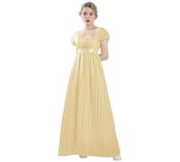 CR ROLECOS Women's Regency Dress Victorian Jane Austen Long Vintage Dress Victorian Regency Era Ball Gown with Gloves Empire Waist Dress, yellow, S