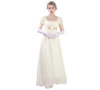 CR ROLECOS Women's Regency Dress Victorian Jane Austen Long Vintage Dress Victorian Regency Era Ball Gown with Gloves Empire Waist Dress, Light yellow, XXL