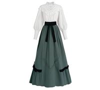 CR ROLECOS Womens Victorian Dress Costume 2-Piece Medieval Renaissance Dress Edwardian Blouse Skirt Set S Pine Green