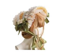 CR ROLECOS Women's Victorian Hat for Tea Party, Sun Hat, Lolita Hat, Lace Bands, Straw Hat, Flat, Beach Hat for Women with Multicoloured Lacing Bows, Light Green