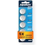 CR2430 Button Cell Battery Pack of 5 Alpalium 3 V High Performance for Remote Controls Key Fob CPUs Portable and Medical Devices CR 2430 Premium Quality & Long Storage Capacity