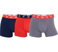 CR7 Cristiano Ronaldo Men's 3 Pack Basic Organic Trunks Boxer Briefs, Red, Navy, Grey, S
