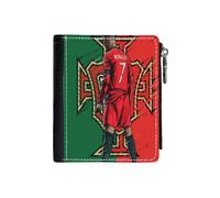 (CR7 Portugal _5880) Men's Women PU Leather Wallets Compact Bifold with Zipper & Multiple Card Coins Slots Black Stylish Durable Graphic Design Print for Girl Boys