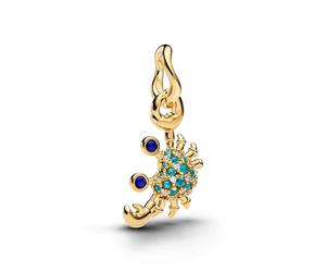 Crab 14k Gold Plated Dangle with Imitation Lapis Lazuli, ICY Green Crystal and Clear Cubic Zirconia