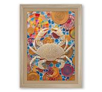 Crab Among Circles Eclectic Framed Wall Art Print A2 (59.4×42cm) Oak, Wall Decor for Living Room, Bedroom, Office & Home, Ready to Hang, Art Gift