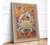 Crab Among Circles Eclectic Framed Wall Art Print A2 Oak