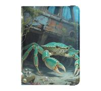 Crab and Shipwreck Leather Passport Holder Cover Wallet Secure Hidden Ticket Holder for Family Trip Must Haves Accessories