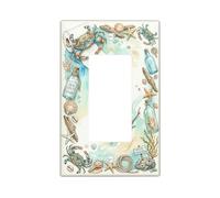 Crab Bathroom Single Rocker Light Switch Cover, Coastal Nautical Seashell Starfish Summer Blue Plastic Standard Size Switch Plate Decorative for Bedroom Office Kitchen Entrance Decor