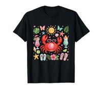 Crab Blowing Bubble Summer Vibes Coastal Beach Girls' Trip T-Shirt