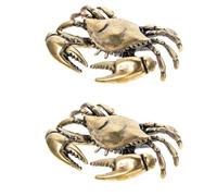 Crab Brass 2pcs Statue Vintage with Aged Patina for Tea Table Decor | Golden Retro Figurine, Lifelike Detailing, Low Maintenance Finish, Nature and Art Lovers, Tabletop Ornament