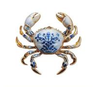 Crab Brooch Pin, Patriotic Red Blue Enamel Lapel Pin, US 250th Anniversary Commemorative Brooch, for Jackets Hats Scarves (White)