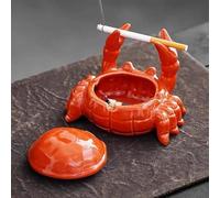 Crab Ceramic Ashtray with Lid, Funny Ash Tray for Desk Decor, Windproof Cute Ashtrays Cigar Cigarette Holder & Pen Stand Outdoor/Indoor, Ash Holder for Smokers, Patio, Parties, Home, Office, Accessory