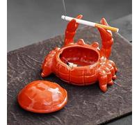 Crab Ceramic Ashtray with Lid, Funny Ash Tray for Desk Decor, Windproof Cute Ashtrays Cigar Cigarette Holder & Pen Stand Outdoor/Indoor, Ash Holder for Smokers, Patio, Parties, Home, Office, Accessory