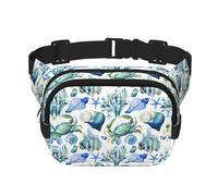 Crab Conch Print Waist Pack Fanny Pack Belt Bag for Men Women,Waterproof Adjustable Strap 3 Pockets for Outdoor Travel