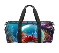 Crab Crystal Ball Pattern 03-5 Cylinder Sports Bag - Gym Bag with Shoe Compartment, Waterproof Pocket