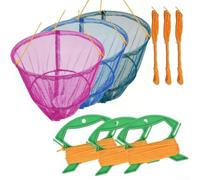 Crab Drop Net with Bait Bag Base and Secure Proof Rope Line Handle for Beach and Pier Crabbing Using Steel Wire and Nylon Materials (green+blue+pink)