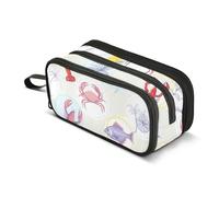 Crab Fish Lemon Beige Pencil Case Large Capacity Pencil Pouch with 3 Compartment Portable Aesthetic Pen Bag Office Stationery Organizer School Supplies for Teens Girls Boys Men Women Adult