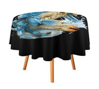Crab Holding Beer Glass Seafood Round Tablecloth Durable Table Cover 50in | Polyester,Waterproof Tablecloth,Washable Table Cover for Dining Outdoor Party Picnic