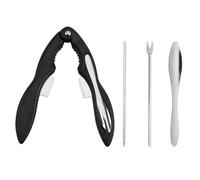 Crab Leg Cracker Tool, Non-Slip Ergonomic Seafood Tools for Crab Legs, Stainless Steel Sturdy Seafood Crackers with Spoon Forks, Scissors, Needle(Black)