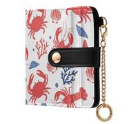 Crab Lobster White Pattern Small Women Wallet Leather RFID Blocking Bifold Compact Card Holder with Zipper Coin Pocket Purse for Girls Ladies Women