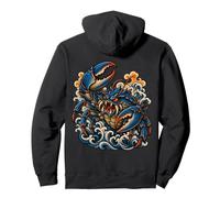 Crab Monster Kaiju Retro Japanese Tattoo Style On The Back Pullover Hoodie