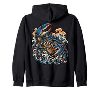 Crab Monster Kaiju Retro Japanese Tattoo Style On The Back Zip Hoodie