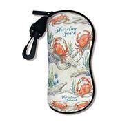 Crab Pattern Soft Glasses Case, Coastal Marine Life Sunglasses Holder with Zipper Hook, Portable Storage Travel Neoprene Ey
