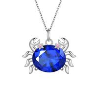 Crab Pendant Necklace - Woman 925 Sterling Silver Cancer Birthstone Blue Crystal Sea Creature Animal Necklace Jewelry Birthday Gift for Wife Daughter Mother DP372S
