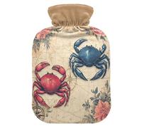 Crab Roses Beige Pattern Hot Water Bottle with Cover for Pain Relief Feet Warmer for Women, 2L